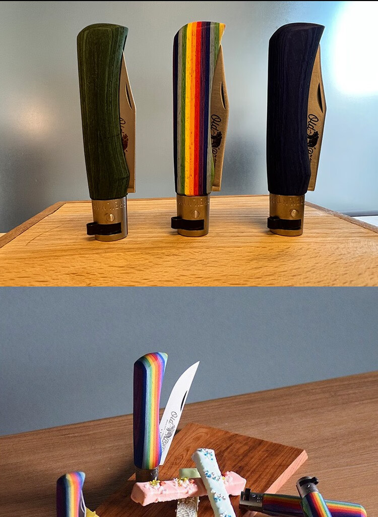 意大利oldbear老熊刀不锈钢橄榄木层压木手柄青少年系列不锈钢s号圆头