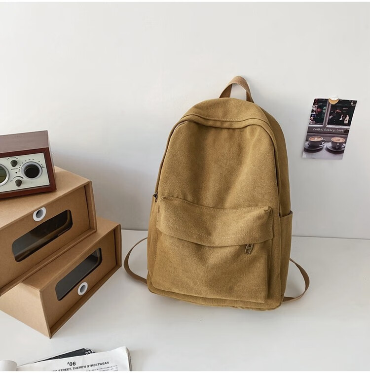 尼阑帆布书包男高中生纯色百搭女大学生双肩包简约ins原宿风中学生