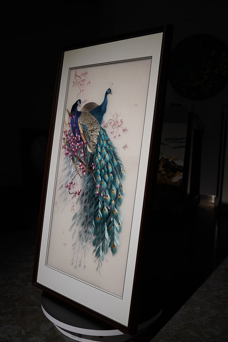 宏火阁礼品苏绣成品挂画纯手工孔雀壁画家居客厅玄关走廊刺绣现代中式