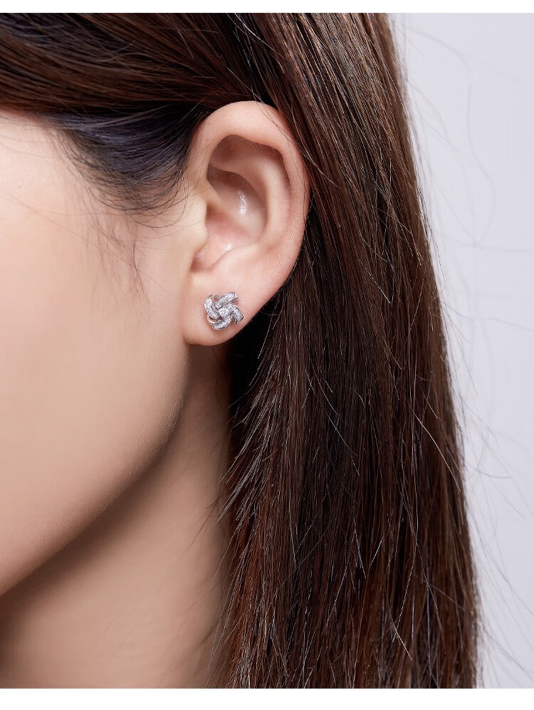 喜钻18k金钻石耳钉女花型显钻精致百搭群镶钻石耳饰送女友闺蜜礼物白