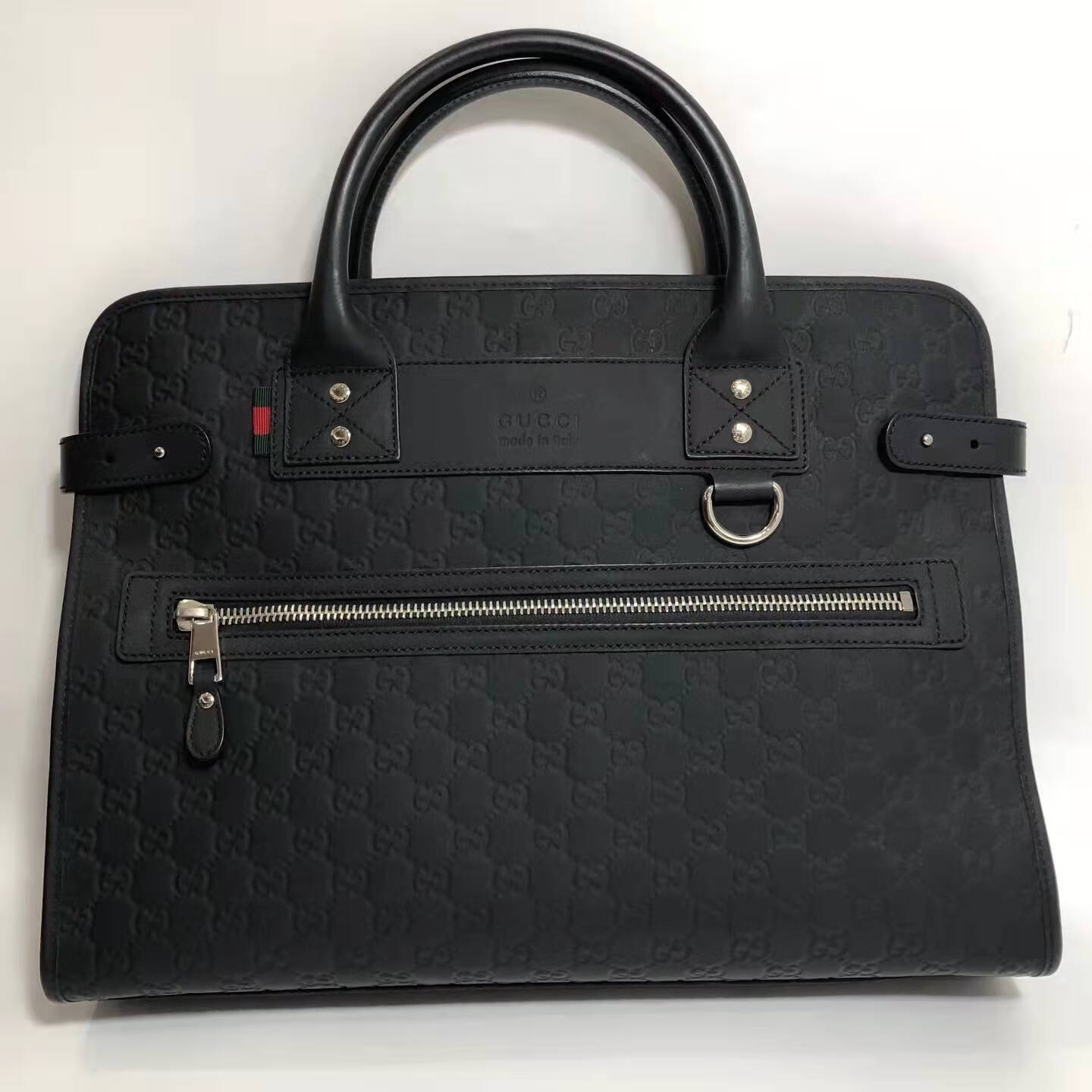 99新古驰gucci黑色牛皮压花手提包公文包男包