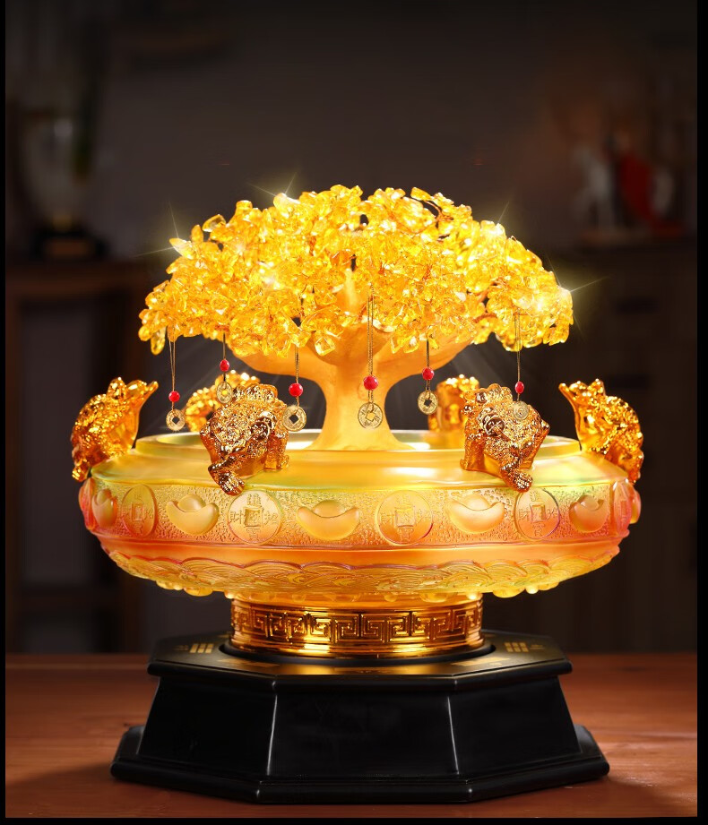 名态发财树摇钱树聚宝盆摆件开业礼品招财水晶树八方来财店铺前台收银