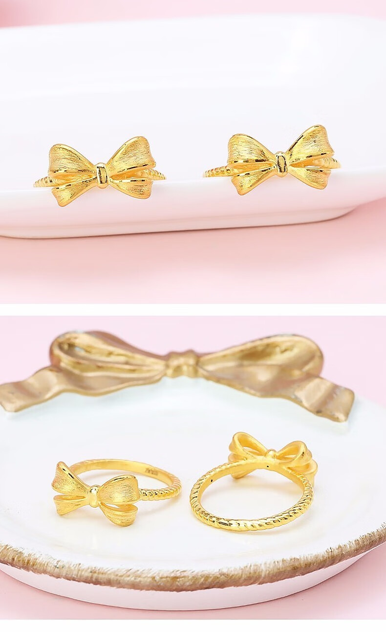 金太妃珠宝黄金蝴蝶结戒指足金999在逃公主蝴蝶结3d网红女戒足金拉丝
