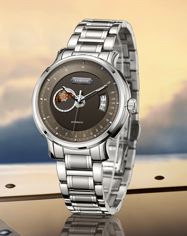 瑞士认证罗宾尼(lobinni)男士手表男全自动机械表男镂空防水男式腕表