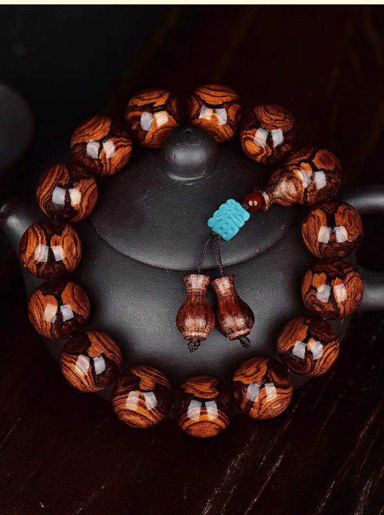 今古楼(jingulou)收藏级15mm满鬼脸对鬼眼海南黄花梨手串男佛珠手链女