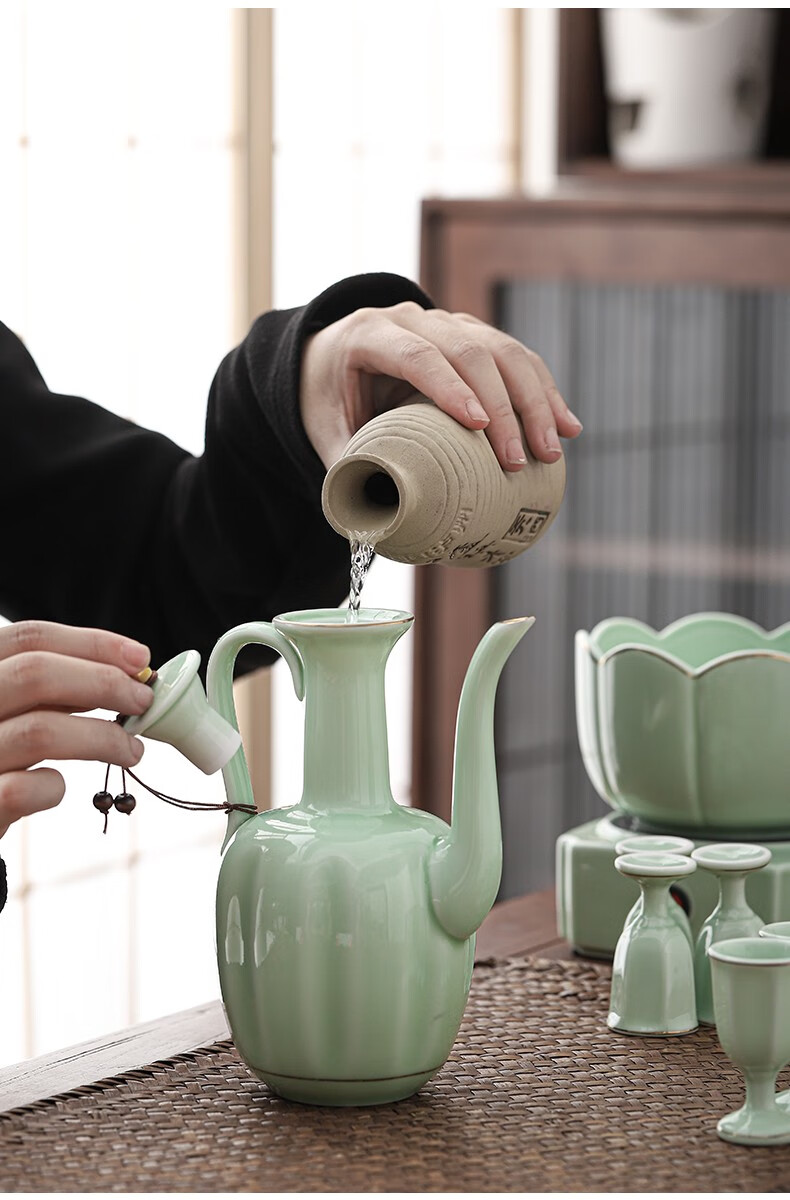 丰阁陶瓷酒具仿宋酒具黄酒白酒温酒具简约现代电加热烫酒壶套装中式温