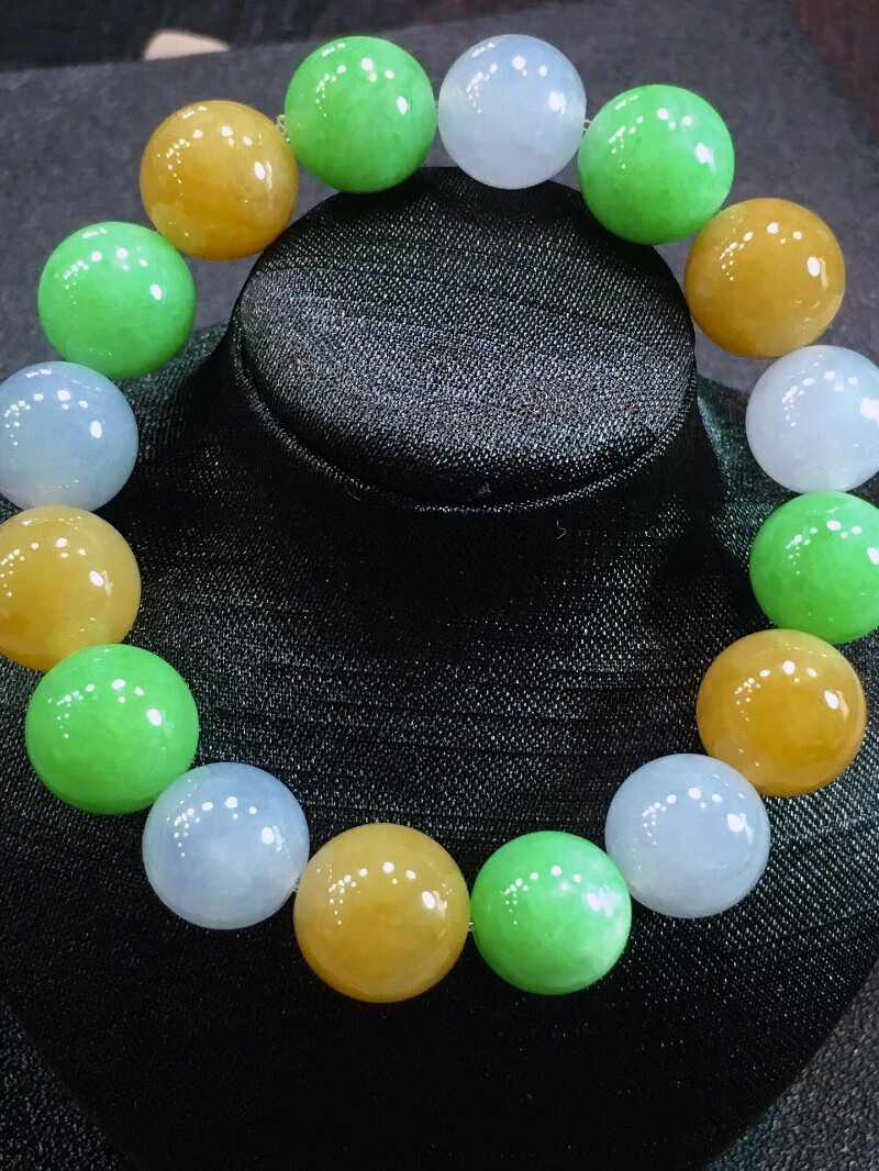 玉佳佳 五彩翡翠手串 缅甸天然翡翠玉石首饰送礼气质男女款 裸石12.