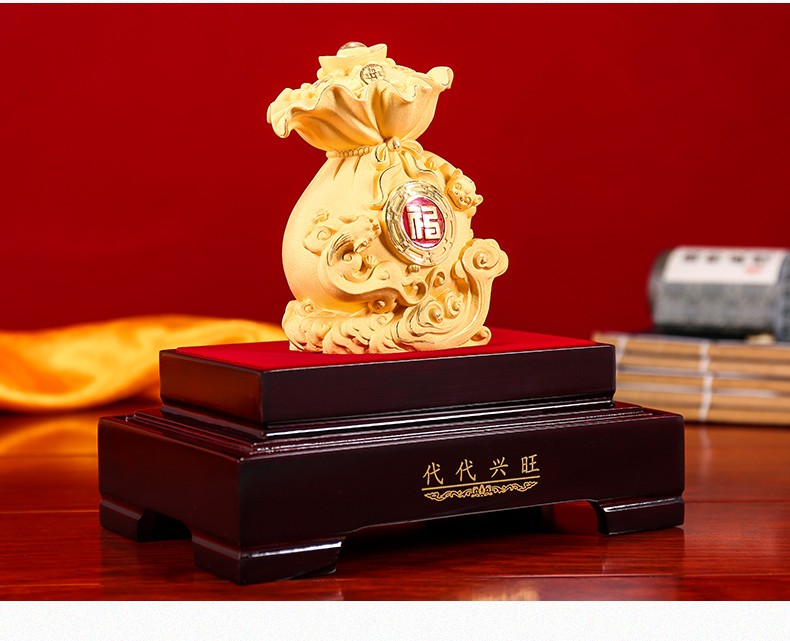 明班绒沙金工艺品代代兴旺聚宝盆摆件乔迁开业礼品个性定制礼物绒沙金
