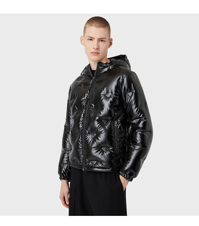 emporio armani ea 阿玛尼 鹰标 男士潮连帽保暖外套羽绒服 黑色 48