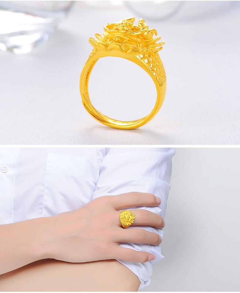 喜金珠宝 黄金龙头戒指男足金9999霸气龙头戒指活口可调节 13.