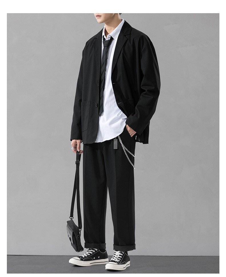 国潮男装联名高级感坠感休闲套装男宽松韩版帅气痞帅潮轻熟春秋小西装