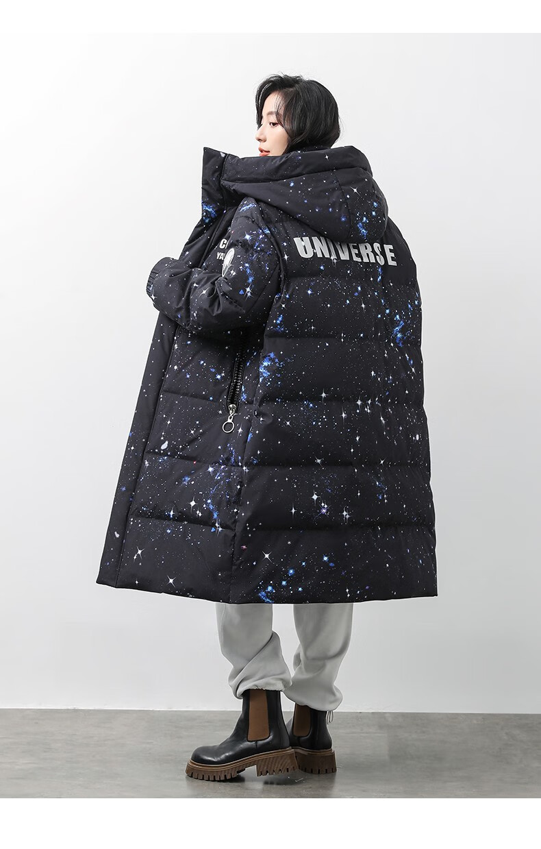 同款鸭鸭情侣款羽绒服2021年冬季中长款连帽潮流帅气外套gf宇宙星空l