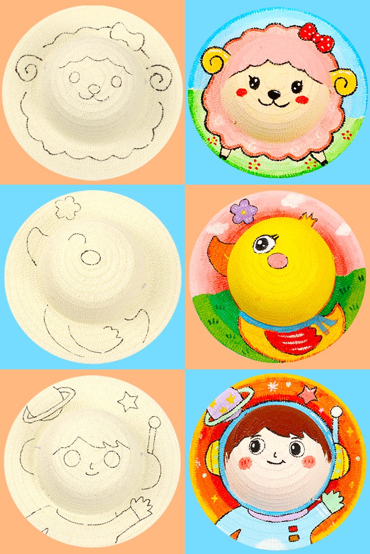 涂色草帽diy手工材料包幼儿园画画彩绘墙面装饰创意手工彩绘帽子28岁