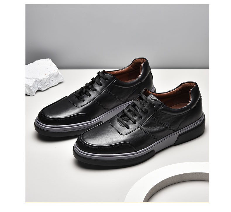 goldlion/金利来男鞋休闲皮鞋男真皮商务潮鞋百搭板鞋运动鞋子 黑色