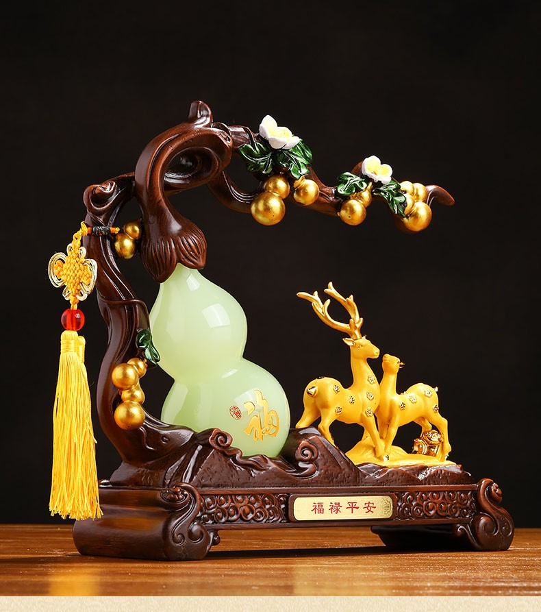 龙美佳福禄平安琉璃玉葫芦摆件梅花鹿麋鹿创意家居玄关客厅酒柜摆设