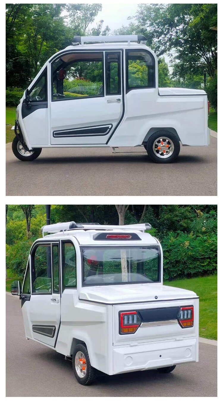 电动三轮车全封闭皮卡载货拉客代步家用小型接孩子女士老人带棚山区