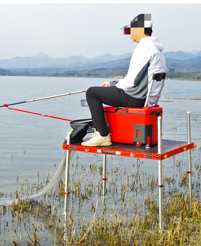 三锦钓台铝合金镂空钓台加粗深水钓鱼平台轻便可折叠加厚大钓台垂钓铝