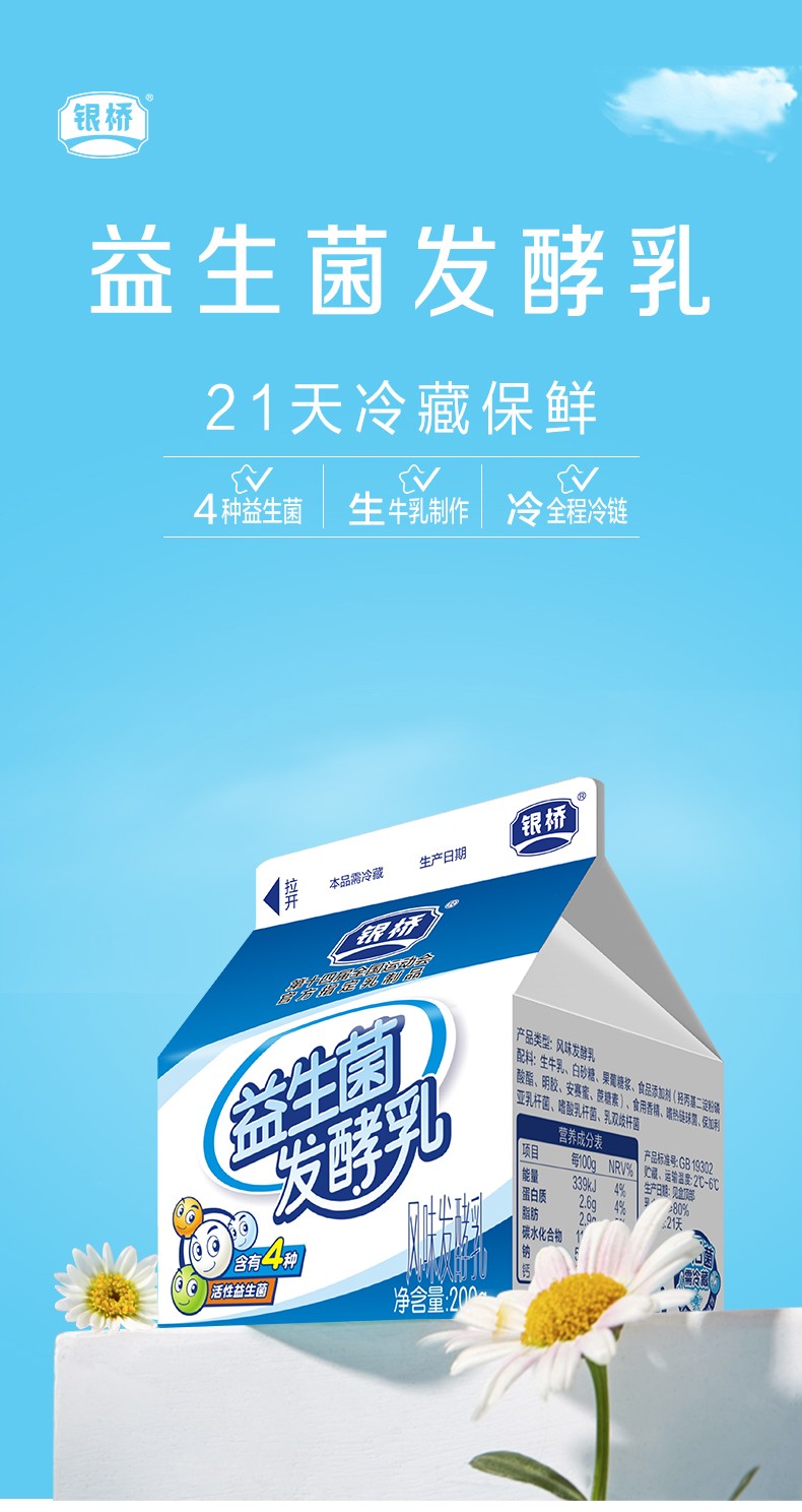西安馆银桥低温冷藏酸奶活性益生菌早餐酸奶整箱200g12盒
