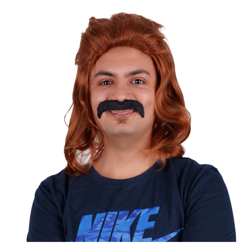 外国人头发男士长发发套派对头套表演影视直播假发野人假发长卷发金色