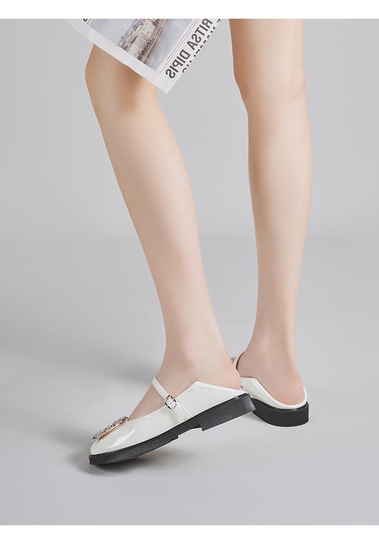 戈美其2022春季新款水钻方扣浅口单鞋女平底鞋休闲百搭玛丽珍女鞋