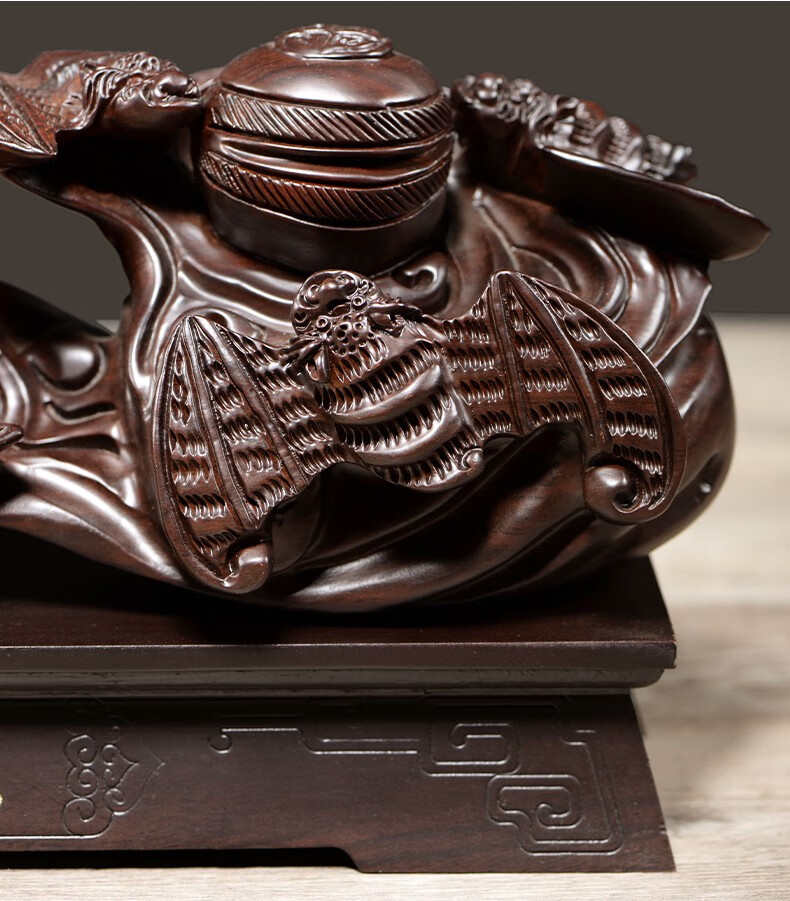 天藏黑檀木雕如意摆件红木根雕连年有鱼工艺品公司店铺开业大吉贺礼搬