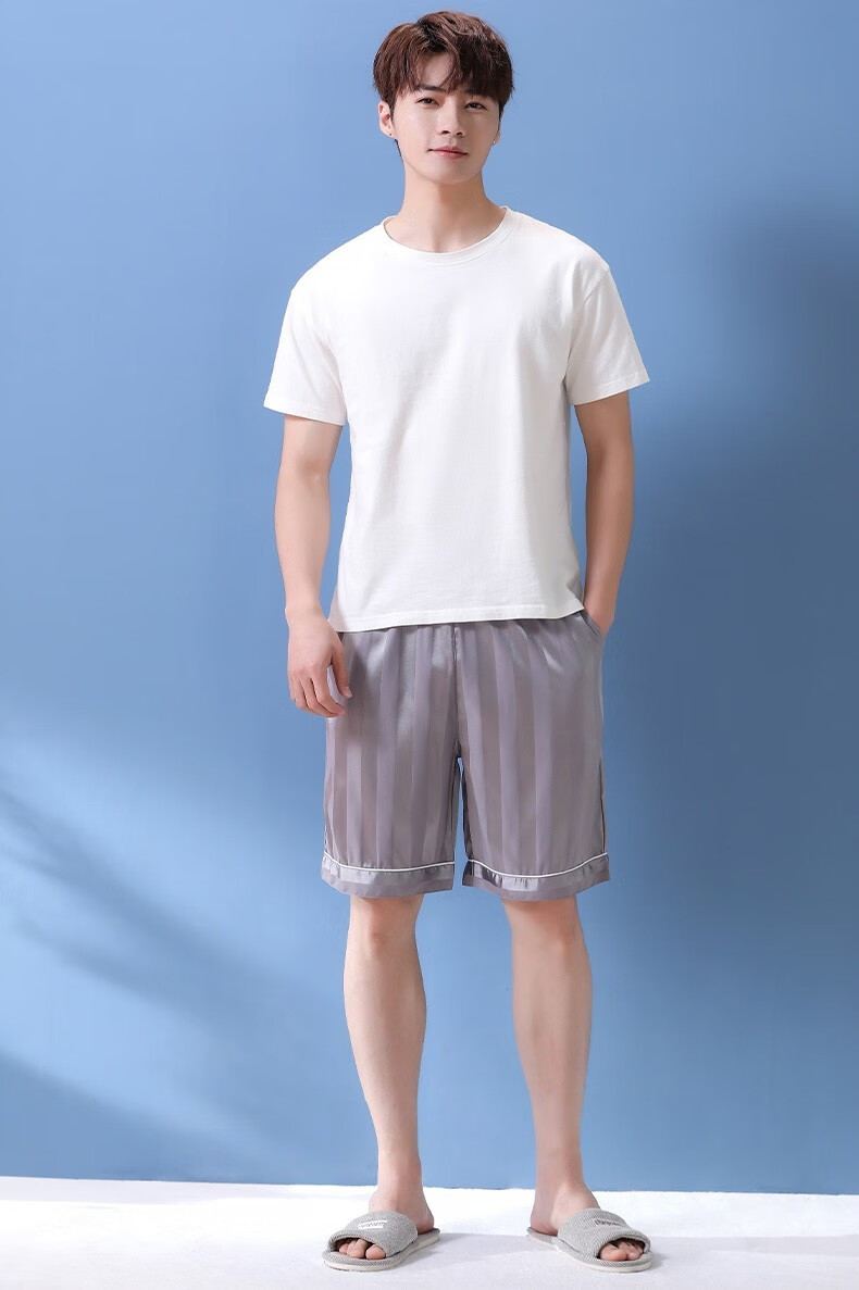 恒源祥睡裤男士夏季薄款冰丝居家短裤夏天宽松家居裤五分大裤衩黑色