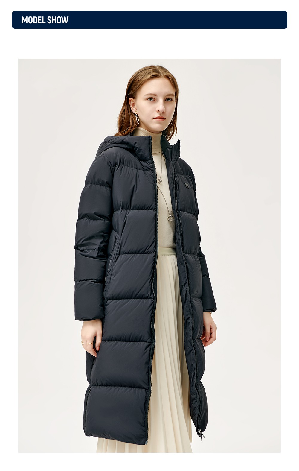 fila斐乐官方女士羽绒服年冬季新款中长款保暖外套上衣正黑色bk17592