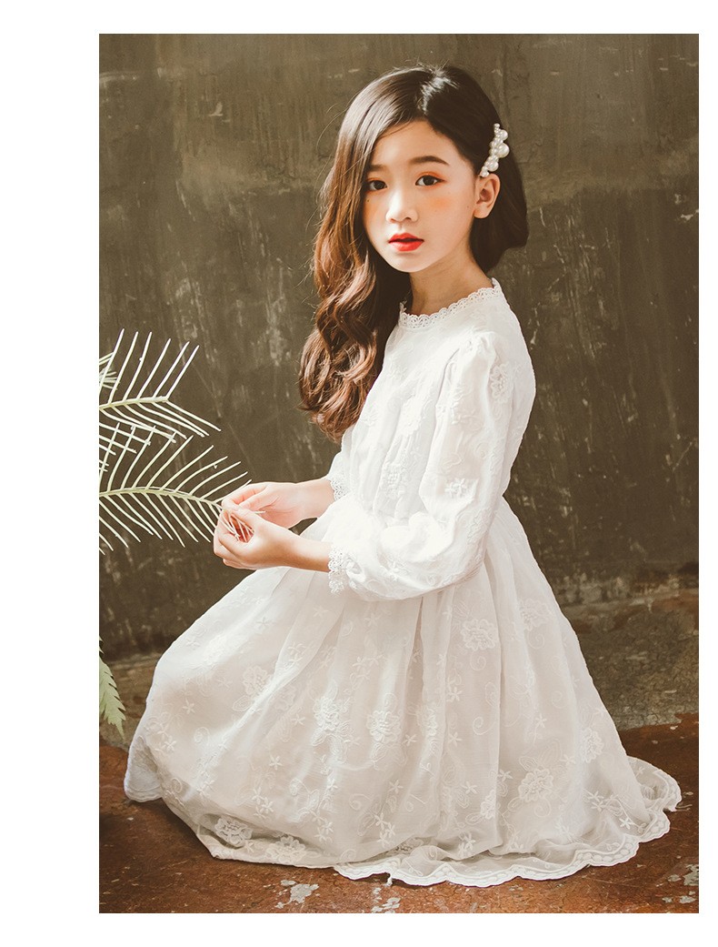 15女大童连衣裙14小学生新款13少女过膝中长款森系裙子网纱蕾丝花边