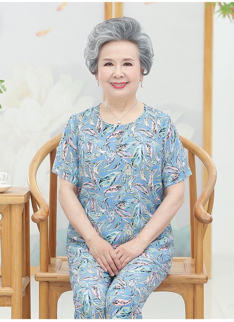 添益ty中老年女装2022夏装奶奶棉绸套装老年人宽松大码衣服妈妈夏季