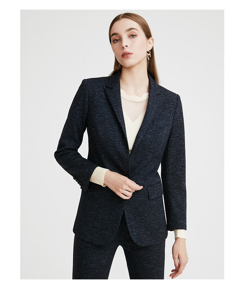 商场同款蓝地2021年冬季新款羊毛收腰西服套装上衣女西装外套秋冬g
