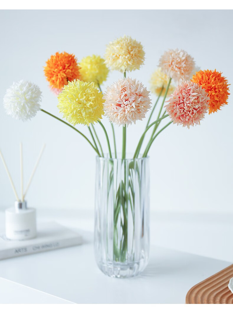 花格 ins风单枝球菊仿真花束假花乒乓菊假花绢花客厅桌面插花摆件装饰