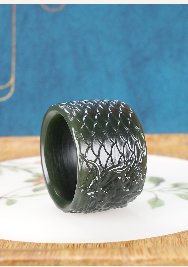 孤品白玉世家和田玉青玉龙扳指男士款玉石扳指