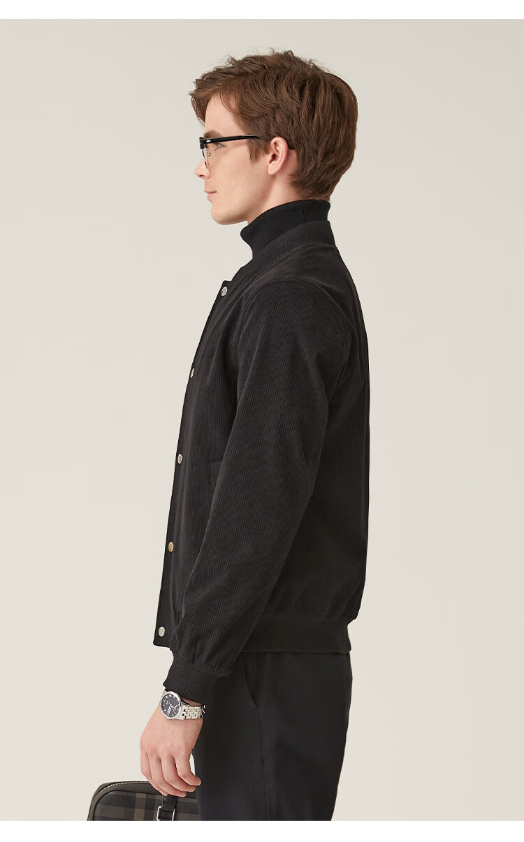 danielhechter丹尼爱特春秋新款男士棒球领商务灯芯绒夹克外套橄榄绿