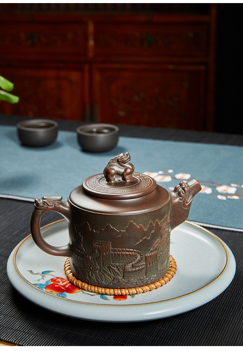 玺翰雅royhoye钦州坭兴陶茶壶纯全手工壶精雕浮雕龙壶泡茶壶家用原矿