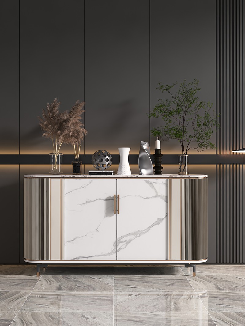 匠吉轩轻奢极简岩板餐边柜入户玄关柜意式高端家用储物柜装饰柜隔断柜