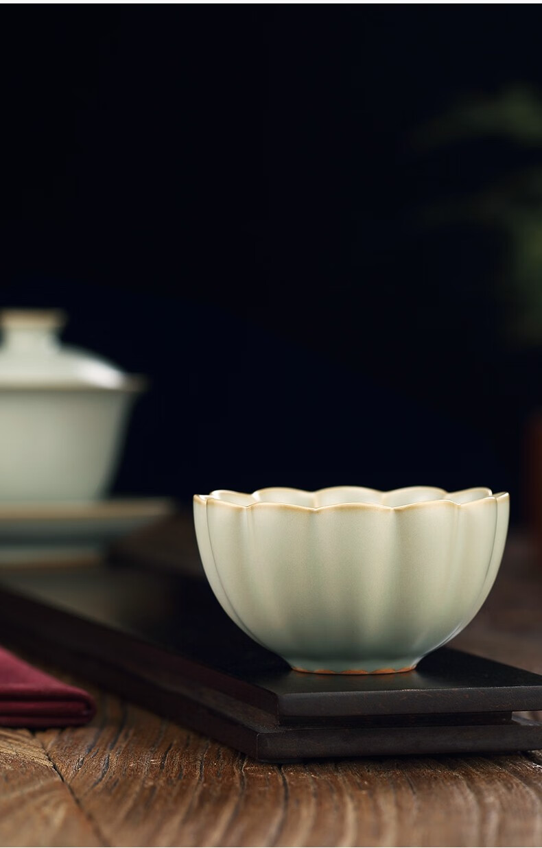 杯陶瓷功夫女品茗杯茶盏茶具 景德镇汝窑主人杯(开片可养)缸杯【图片