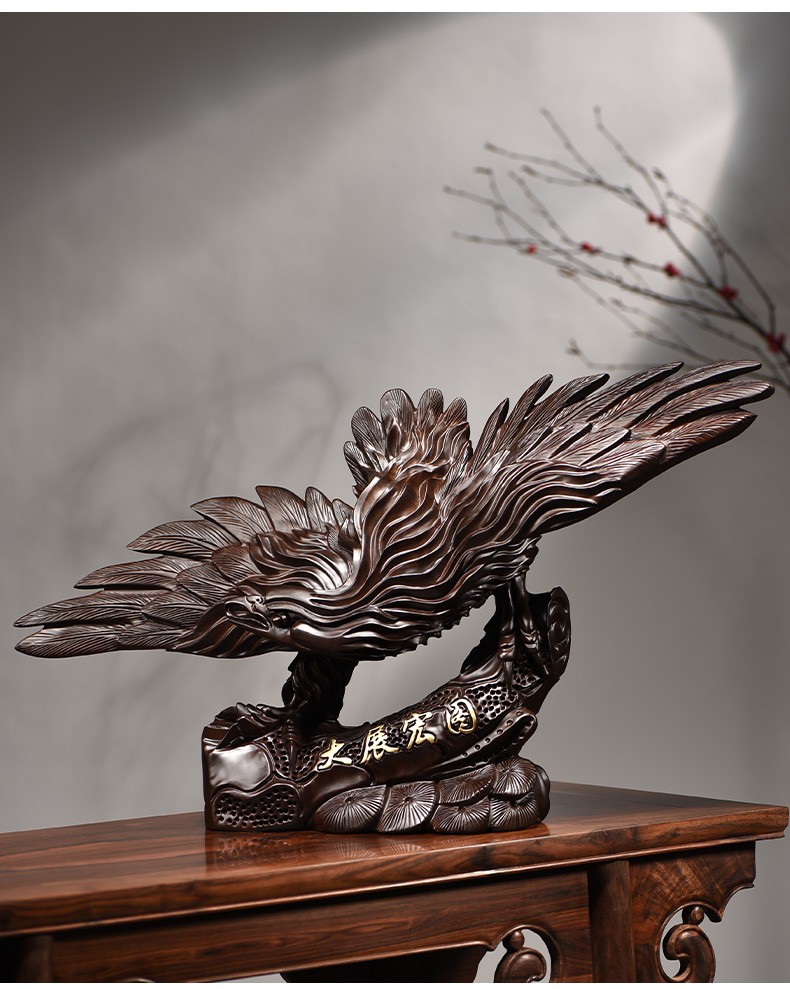 浣彩黑檀木雕老鹰摆件大展宏图雄鹰招财风水办公室桌面摆件实木雕刻