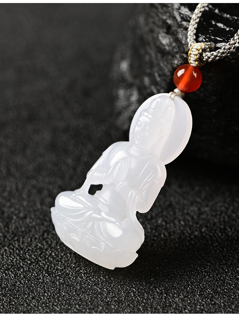 新年礼物yunitongxing和田玉羊脂白玉立体坐莲观音吊坠挂件新疆玉石观