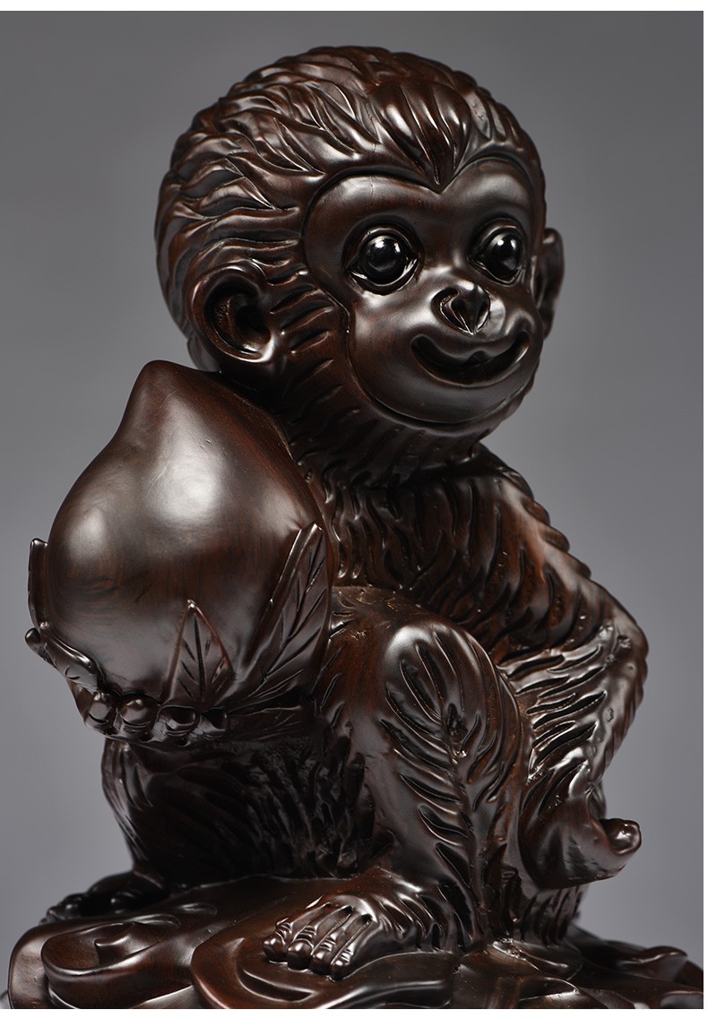 浣彩黑檀木雕猴子摆件工艺品十二生肖猴木头猴属猴家居客厅玄关董事长