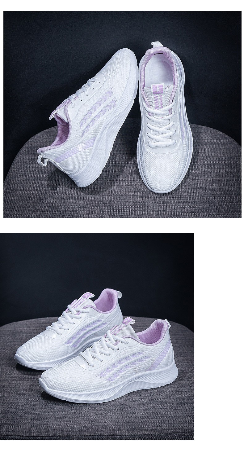 hangten欢腾女鞋春夏新款网面轻便跑步鞋女士百搭飞织透气休闲鞋白色