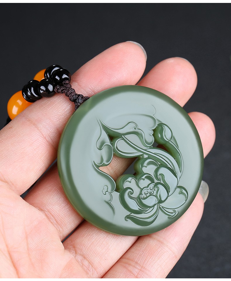 玉悦东海莲香荷韵新疆和田玉莲花吊坠粉青青玉女款挂件玉坠玉佩毛衣链