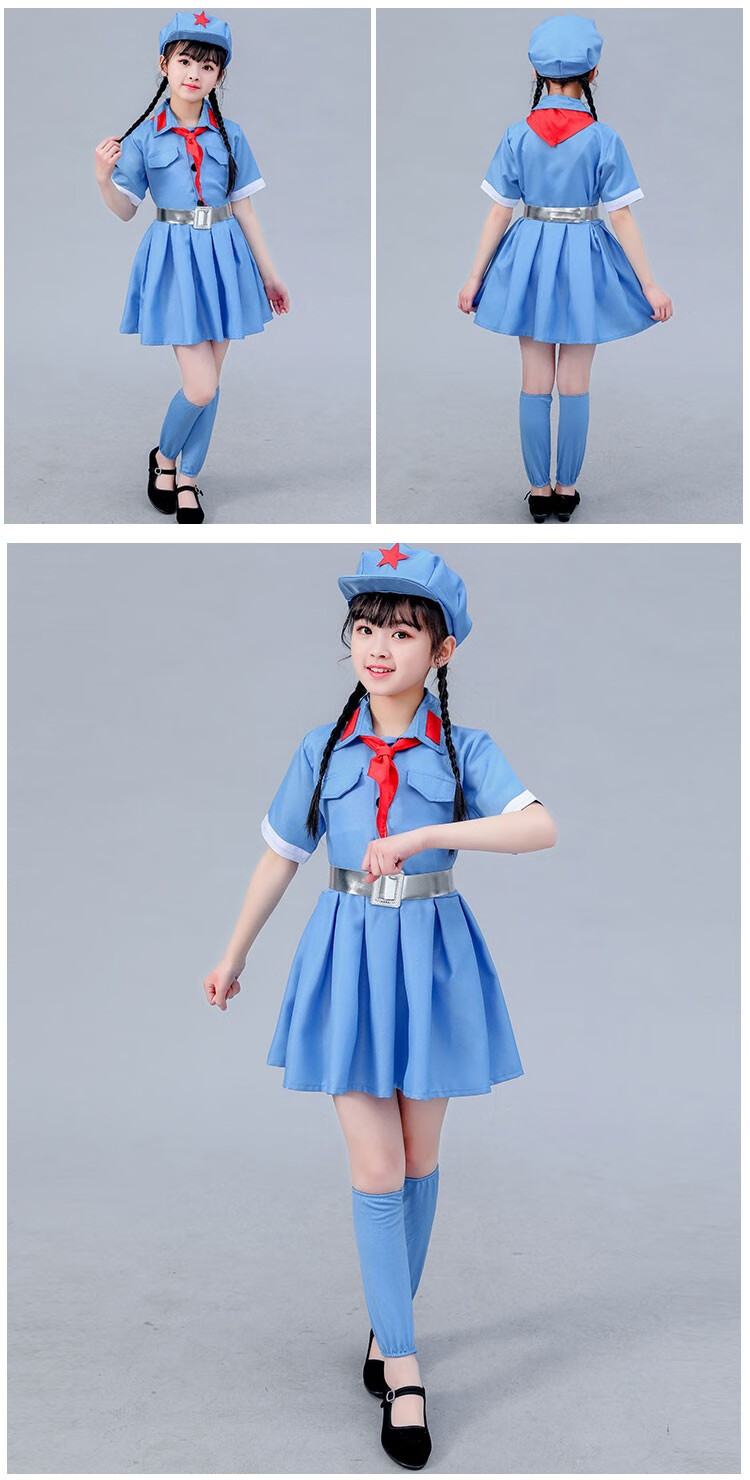 六一儿童小红军演出服红卫bing闪闪红星学生红歌合唱服表演服 深绿色