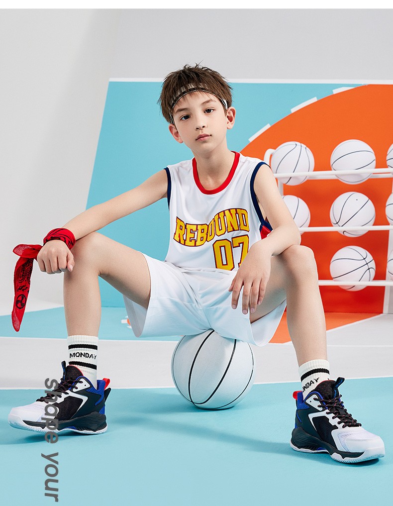 特步儿童运动套装2022夏季新款男童无袖篮球服速干背心短裤两件套珍珠