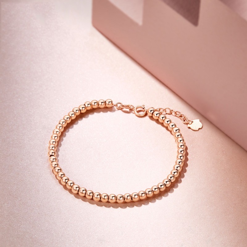 翊福禧品牌首饰k金手链玫瑰色18k金圆珠手链女k金手饰k金手链黄色