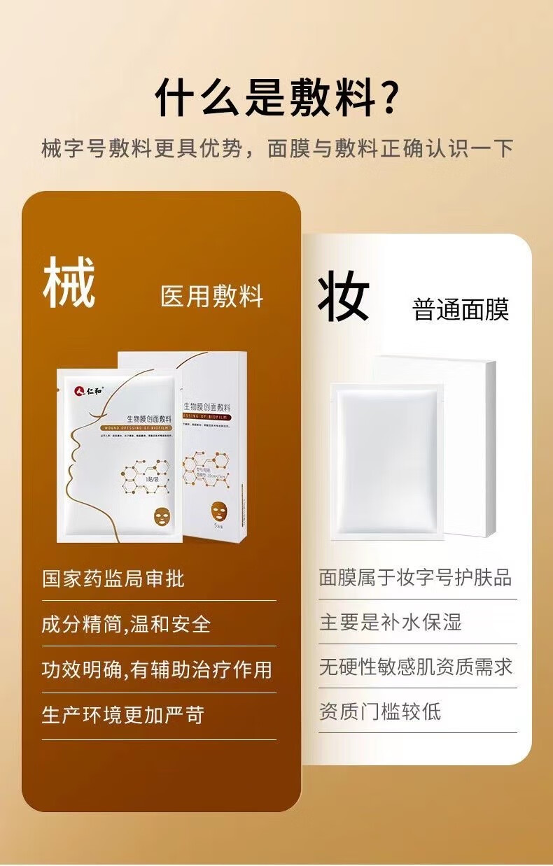 仁和 生物膜创面敷料医用冷敷贴术后修复补水保湿非面膜xa 1盒【图片