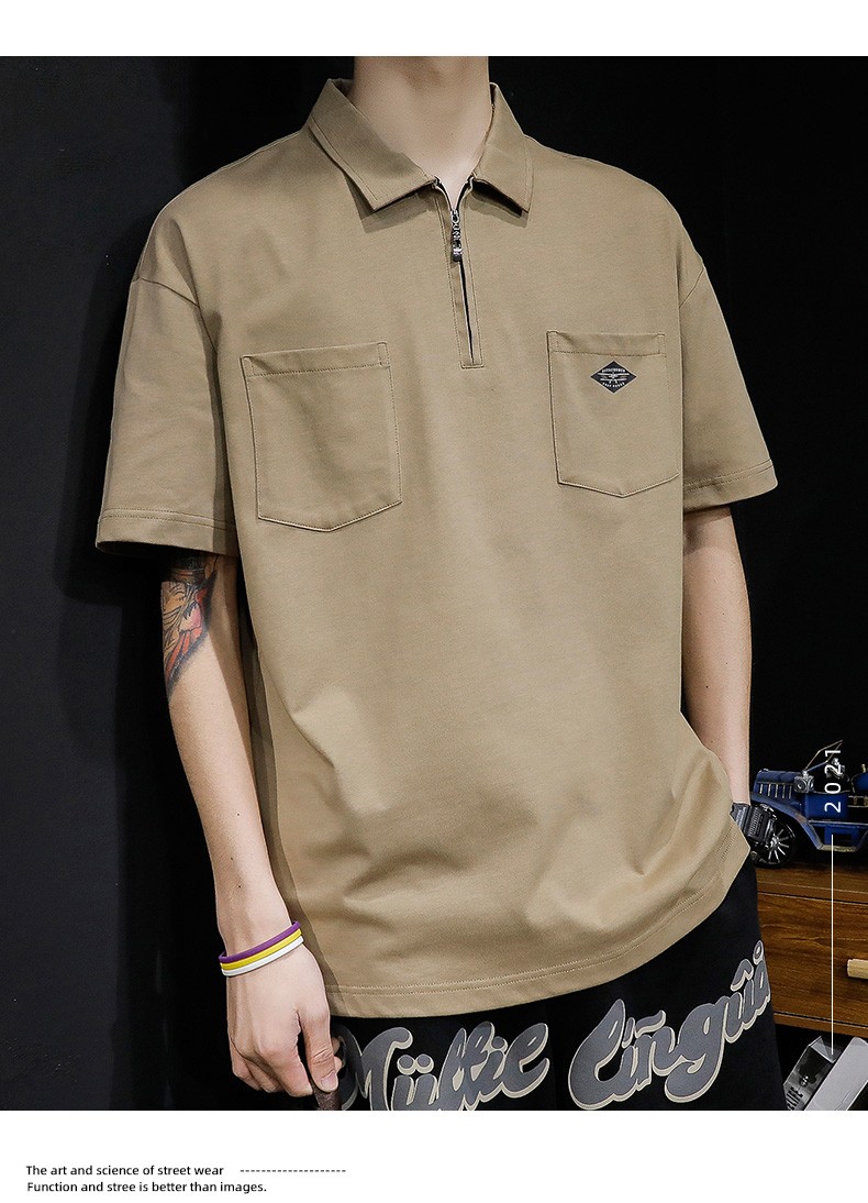 古先森短袖t恤男宽松纯棉重磅翻领polo半袖男士五分袖男生夏季休闲