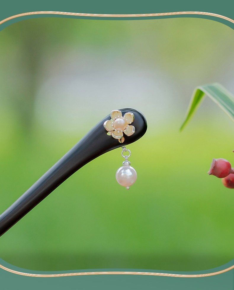 缔晶 发簪子女木簪古风珍珠步摇流苏发钗小众设计感汉服头饰时尚发