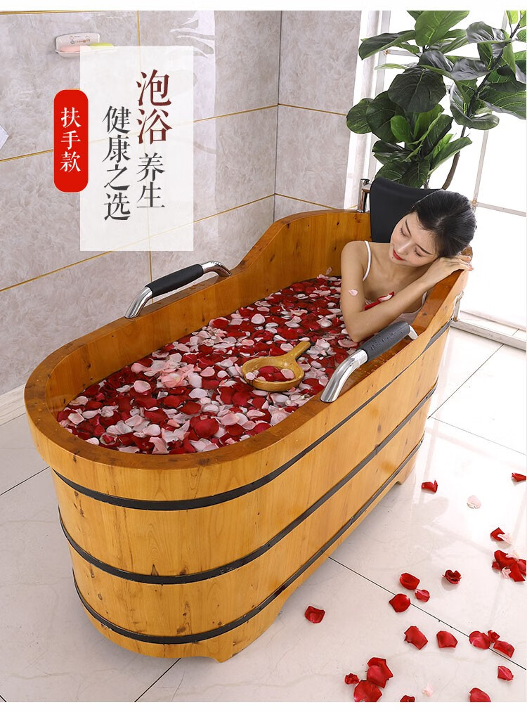 川池cc加热木桶浴桶泡澡桶成人香柏木养生加厚药浴恒温扶手防摔防滑带