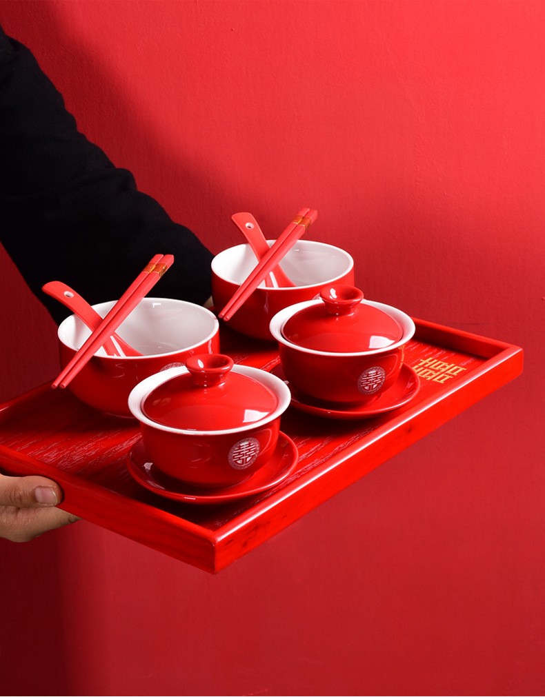 蓉染结婚礼物送新人新婚订婚送新娘老婆闺蜜结婚陪嫁用品中式婚庆碗筷