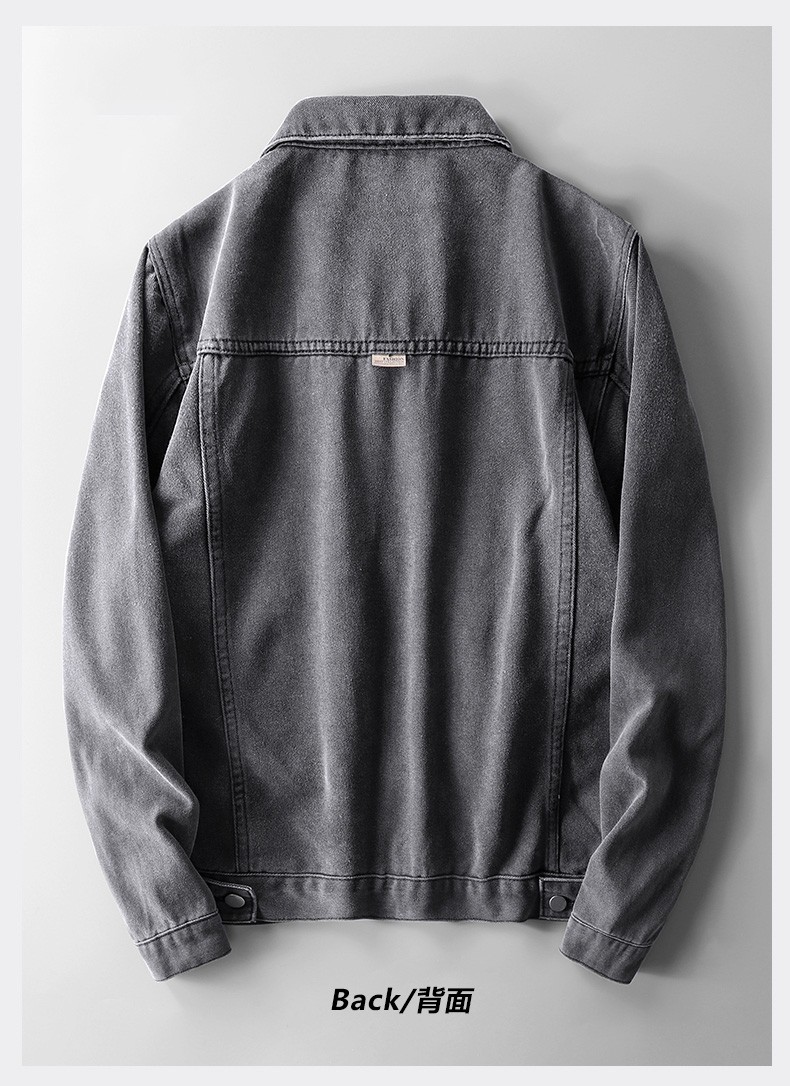 xiongqige夹克男潮流复古烟灰色牛仔衣男工装大口袋宽松外套青年百搭